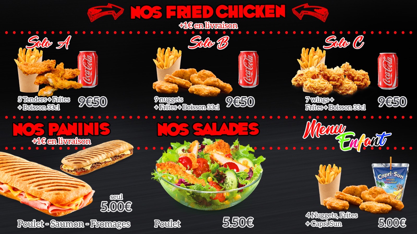 Menu Fried Chicken, Paninis, Salades et Enfant Mac 05 Plus